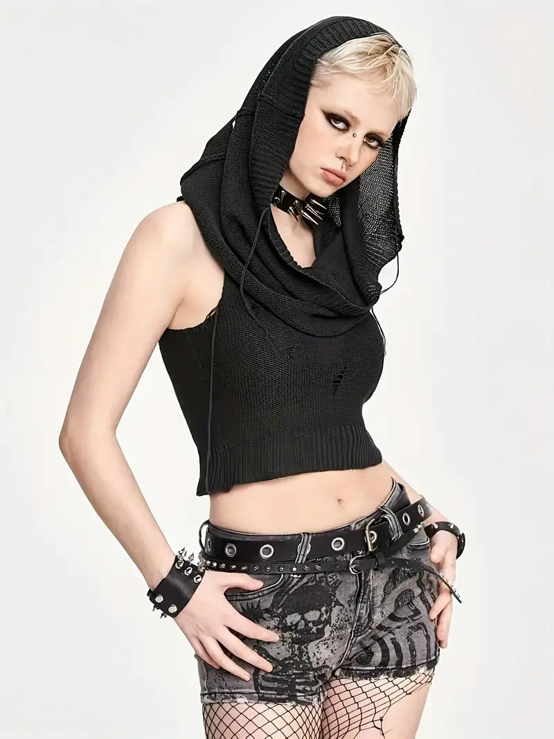 Women's Rave Mesh Hooded Crop Top