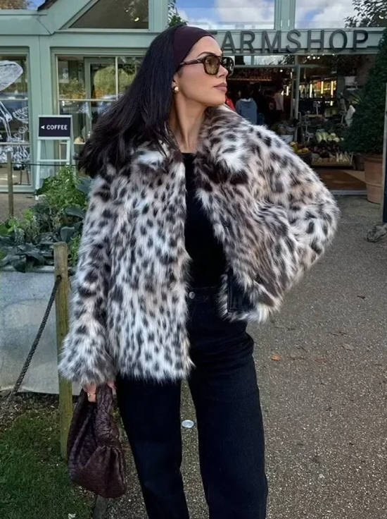 Leopard Pattern Faux Fur Jacket