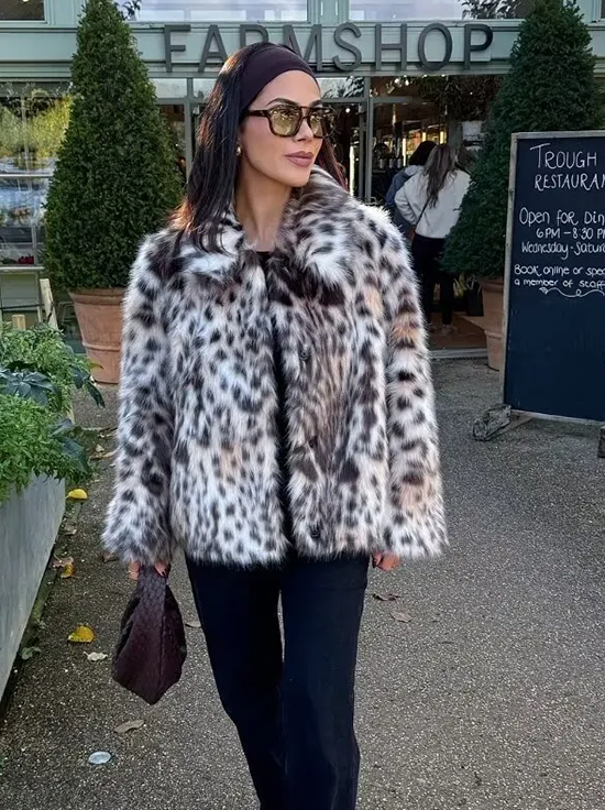 Leopard Pattern Faux Fur Jacket