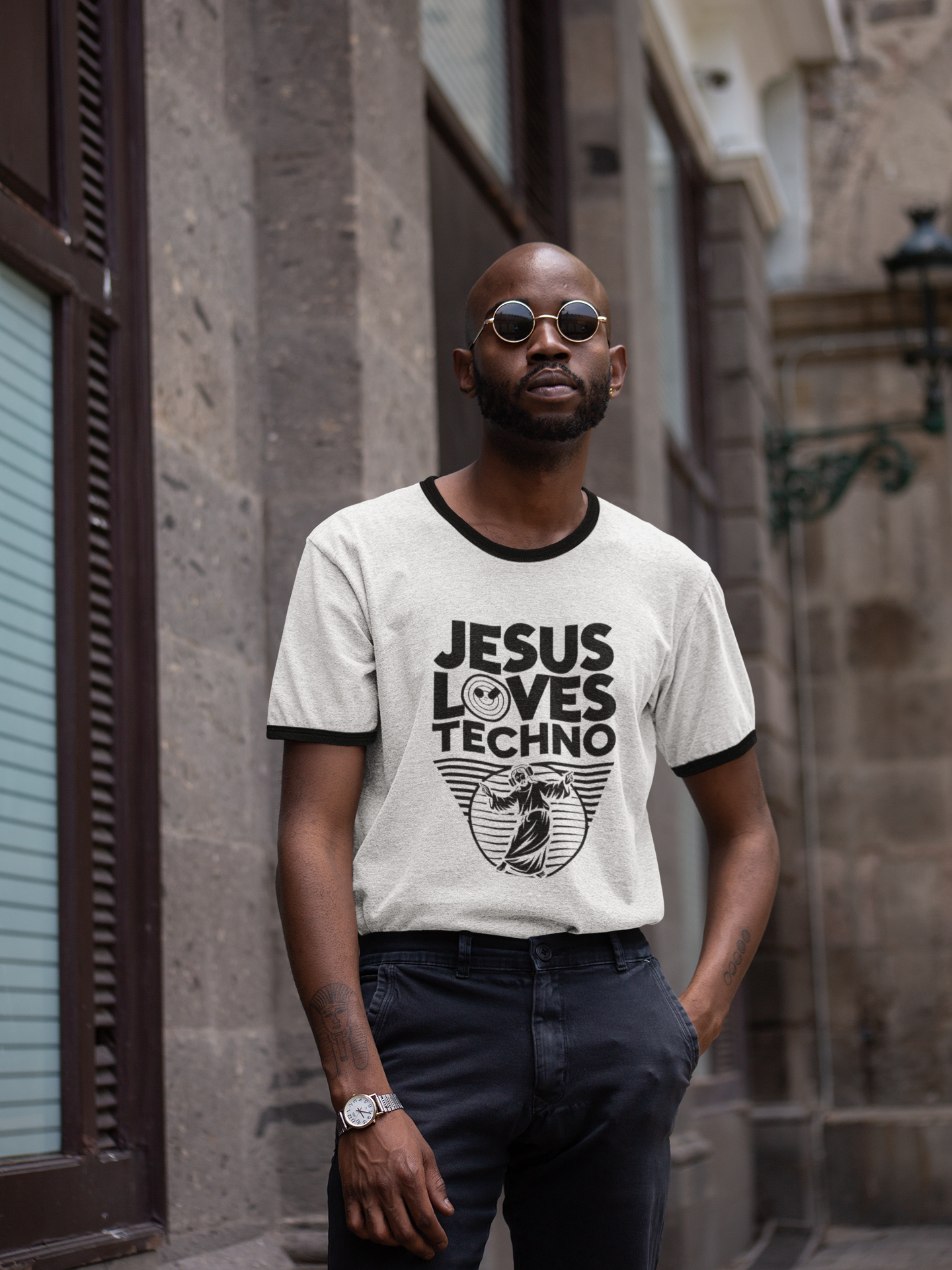 Jesus Loves Techno Ringer Tee