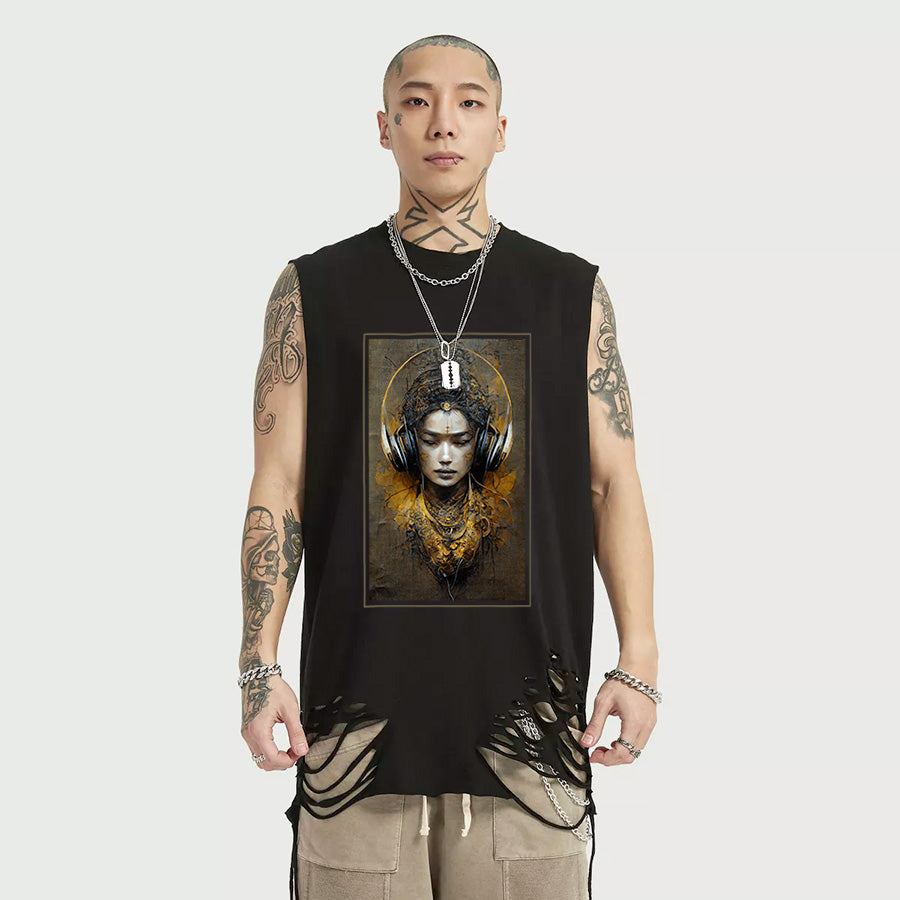 Buddha In The Mix Ripped Tank Top